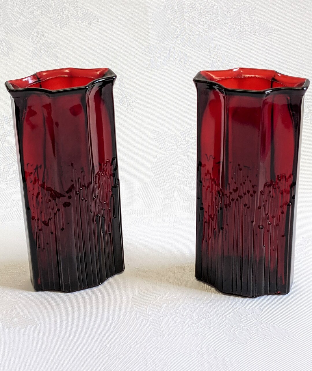 2 X Deep Ruby Red Glass Vases Flower Holder by Avon Vintage Etsy