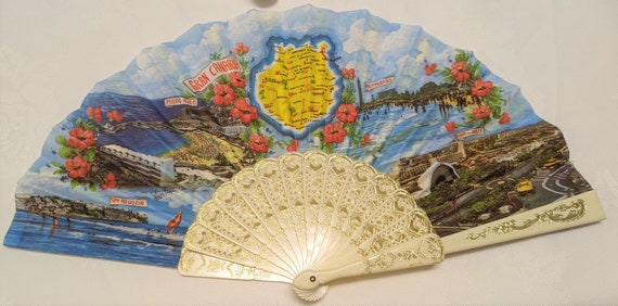 Souvenir Hand Fan 2 x Vintage Folding Pierced Ass… - image 5