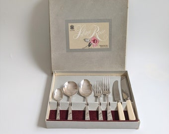 Viners 7Piece Place Setting Vintage Boxed Silver Rose Sheffield Cutlery England