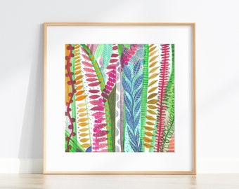 Printable Wall Art / Leaf Print / Jungle Print / Tropical Art / Nature Illustration Print / Wall Decor / Nursery Print / Square Size