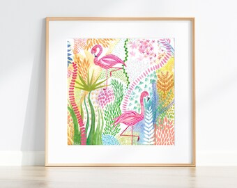 Printable Wall Art / Flamingo Print / Tropical Art / Nature Illustration Print / Wall Decor / Nursery Print / Square Size