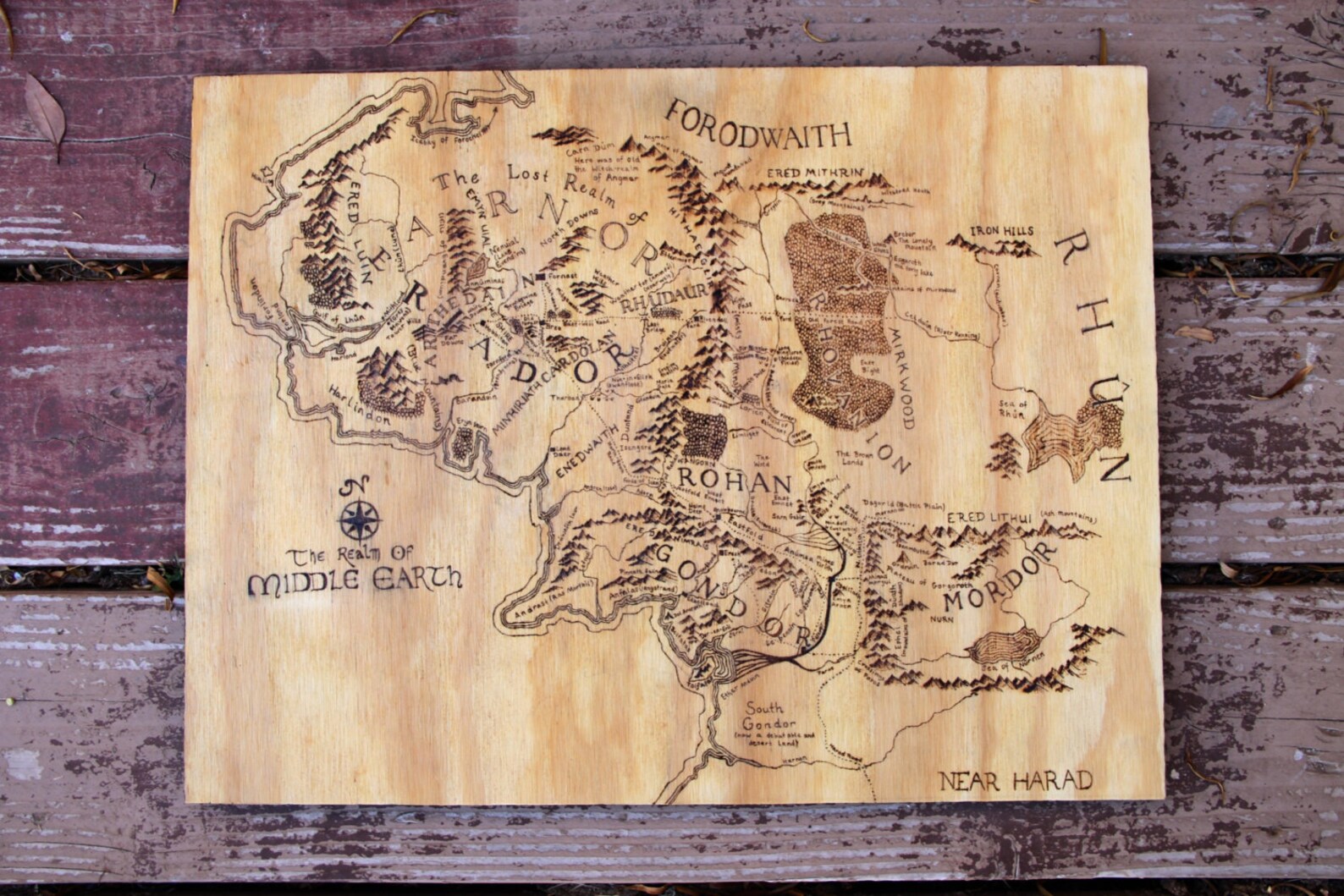 Woodburned Map of Middle Earth Wooden Signs, Map Art, Lotr, Lord of the