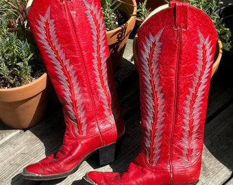 Larry Mahan Red Western Cowgirl Boots Made in Texas sz 6 Narrow