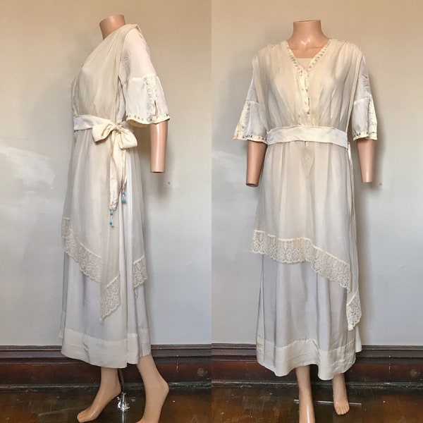 Edwardian Seide Hochzeitskleid & Tunika sz XS