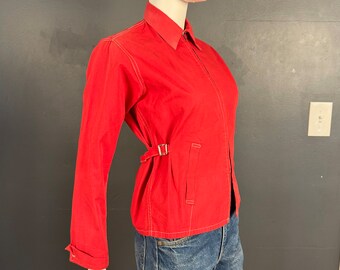 1950’s Women’s Zip-up Red Cotton Shirt Jac sz M