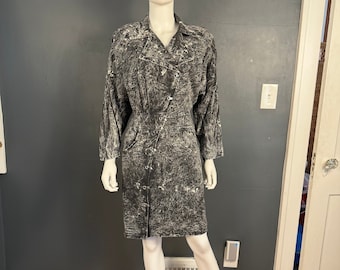 1980’s Black Acid Wash Denim Dress Batwing Sleeves sz M