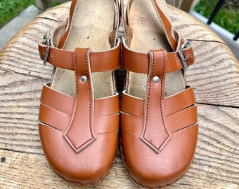 1970’s Bastad Toffeln Swedish Leather Clogs Size 35