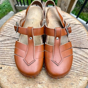 1970’s Bastad Toffeln Swedish Leather Clogs Size 35