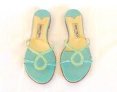Jimmy Choo Aqua Blue Leather Snakeskin Flats 38 1 2