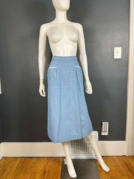 1950’s Koret of California Chambray Wrap Skirt 25”