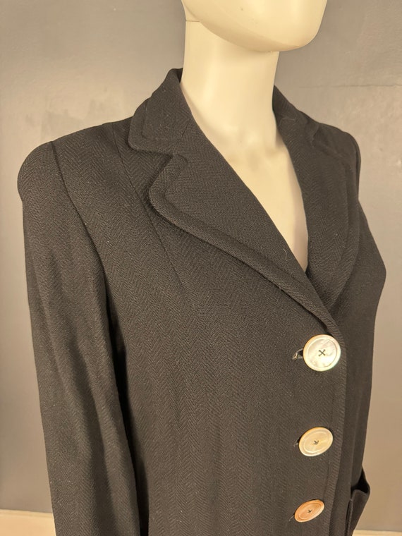 1940’s Black Herringbone Woven Wool Jacket sz M/L - image 3