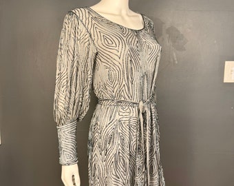 1980’s Grey Silk Beaded Boho Glam Dress sz S