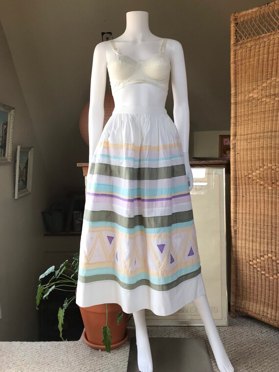 1980’s Cotton Quilt Block Pastel Full Skirt sz M - image 2