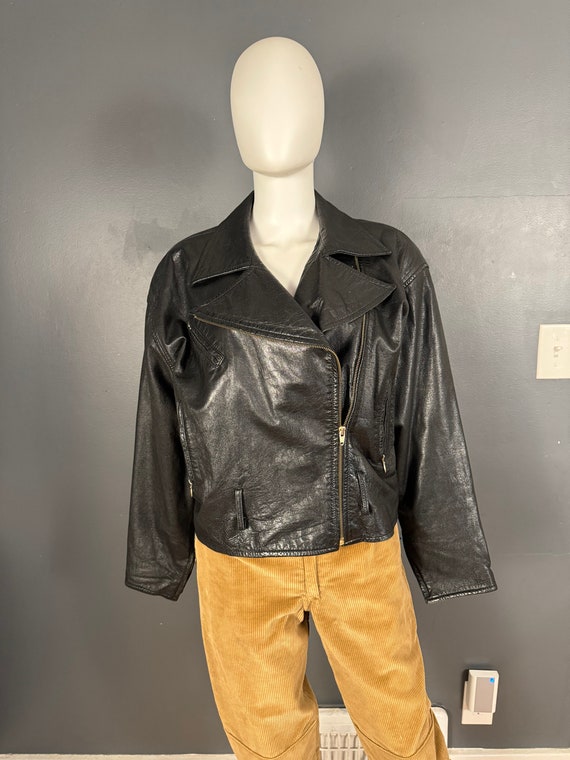 1990’s Cropped Leather Motorcycle Jacket sz L - image 2