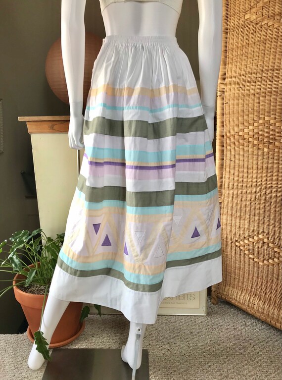 1980’s Cotton Quilt Block Pastel Full Skirt sz M - image 4