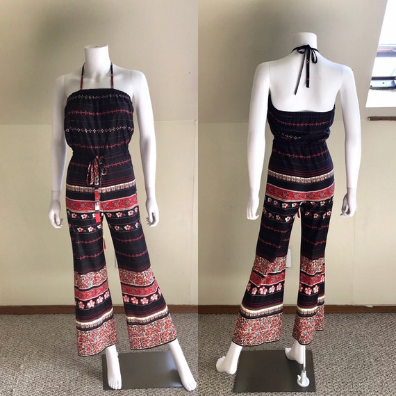1970’s Lightweight Nylon Floral Print Jumpsuit sz
