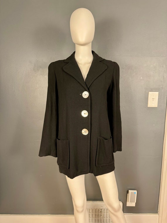 1940’s Black Herringbone Woven Wool Jacket sz M/L - image 1