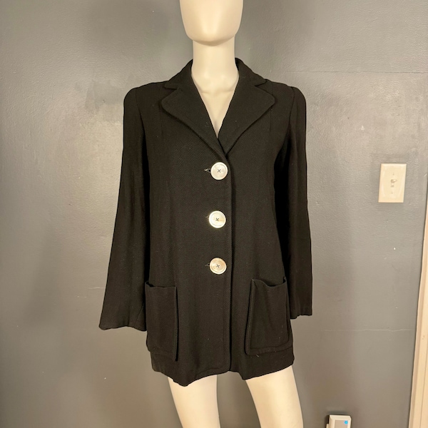 1940’s Black Herringbone Woven Wool Jacket sz M/L