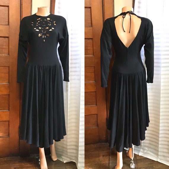 1980’s Bonnie Strauss Black Cotton Dress w/ Cutout