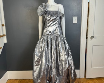 1980’s Silver Foil Balloon Skirt Formal Gown sz M