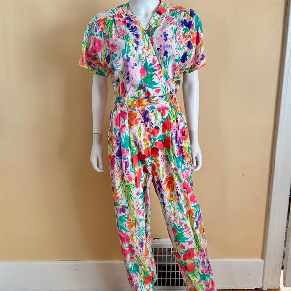 1980s Grey Striped Jumpsuit | XS/S