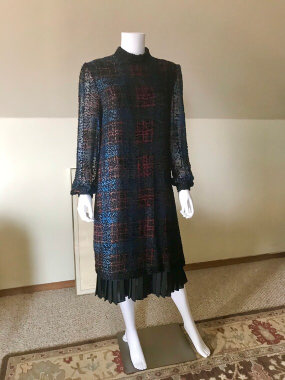 1980’s Devore Tufted Velvet & Chiffon Dress Richil