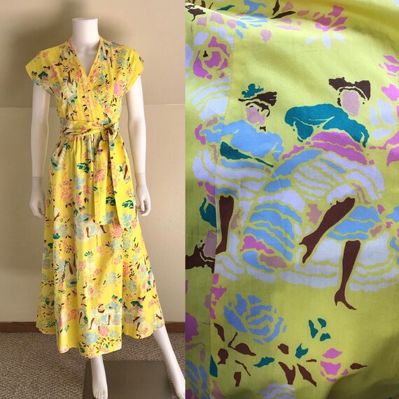 1980’s Hanae Mori Can-Can Dancer Print Cotton Wrap