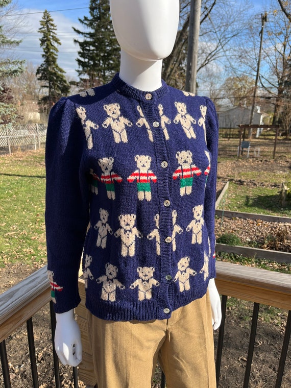 1980’s Teddy Bear Shetland Wool Knit Cardigan sz M - Gem