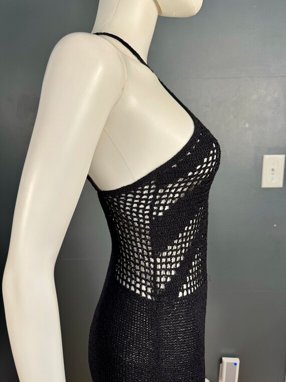 1970’s Black Crocheted Maxi Halter Dress sz S - image 7