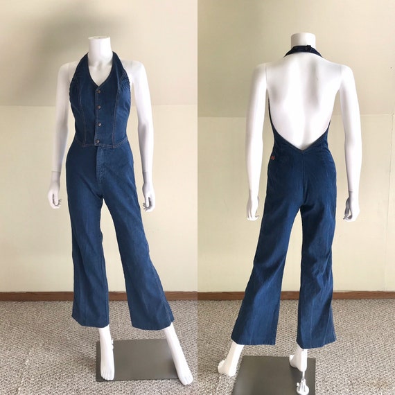 1970’s Denim Halter Jumpsuit by Male sz S
