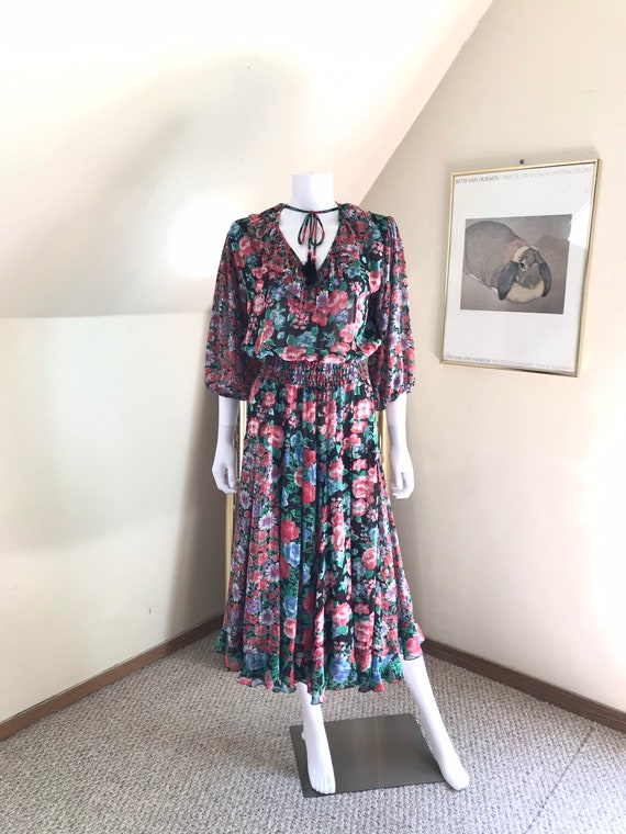 1980’s Diane Fres Sheer Floral Georgette Dress sz