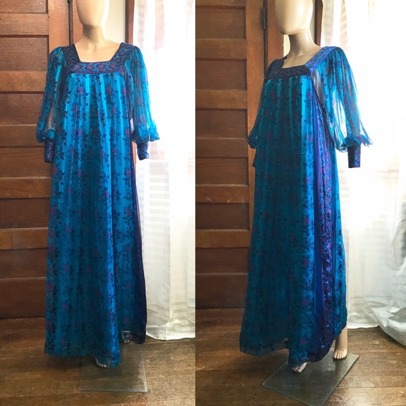 1970's Raksha of Hindimp London Silk Maxi Dress sz