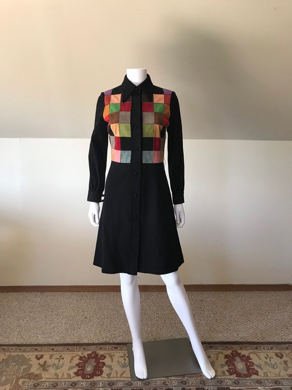1970’s Patchwork Suede Double Knit Sweater Dress s