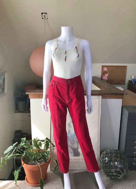90’s Moschino Peace & Love Red Cotton Pants 27” W