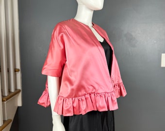 1960’s Pink Satin Swing Jacket Short Sleeves sz S/M