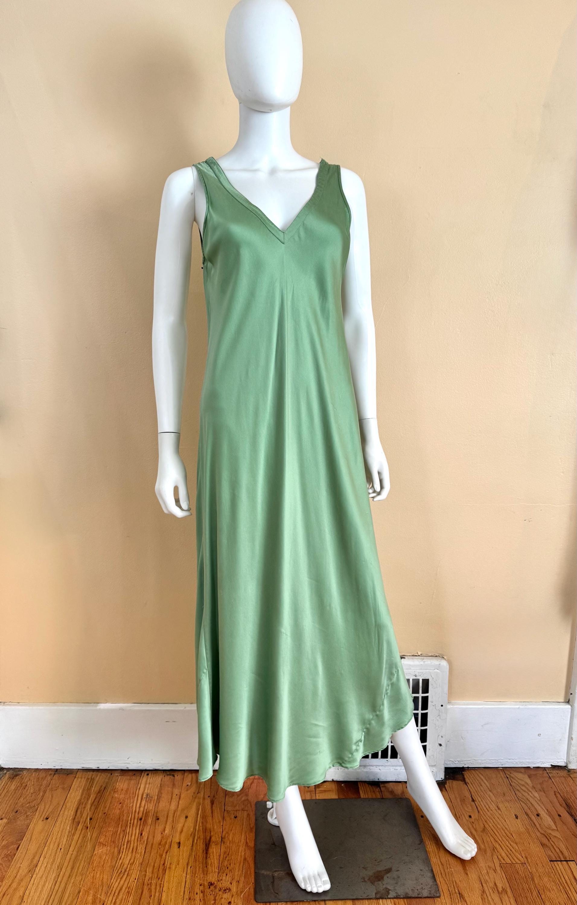 green silk bias cut dress Cowl Bias Slip Dress
