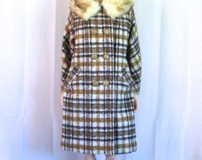 1960s Plaid Mohair Coat Fluffy Fox Fur Collar Sz. L Etsy