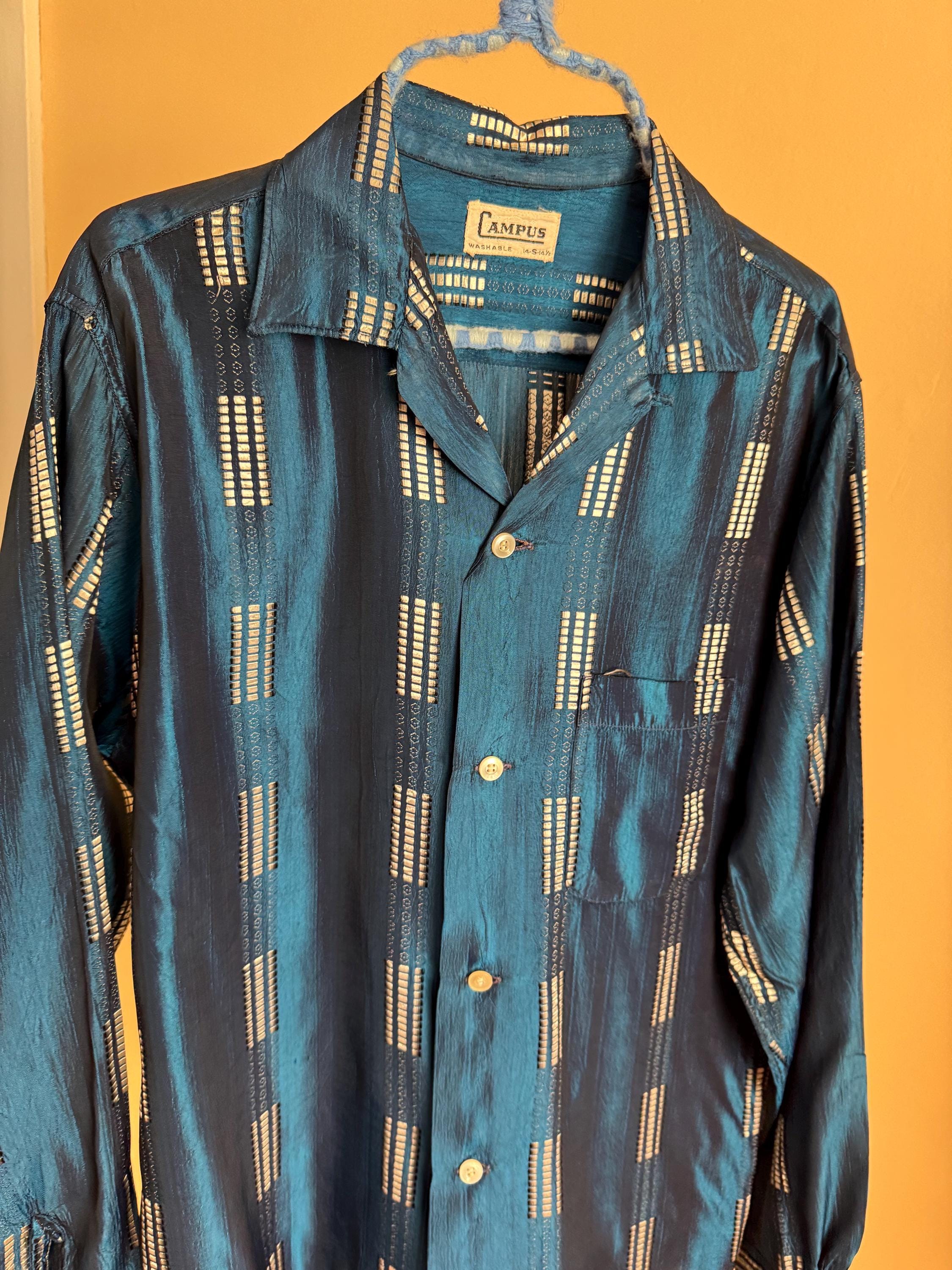 1950's Shiny Blue Rayon Campus Dress Shirt Sz S - Etsy Canada 1950's Shiny Blue Rayon Campus Dress Shirt Sz S - Etsy Canada