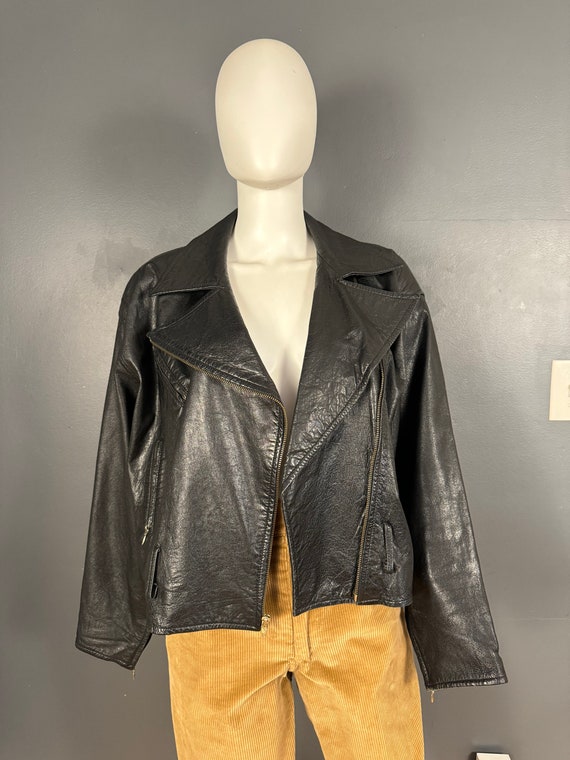 1990’s Cropped Leather Motorcycle Jacket sz L - image 5
