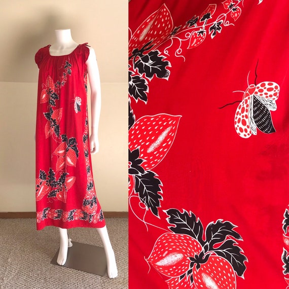 Rayon Batik Strawberry & Bug Print MuuMuu Dress sz
