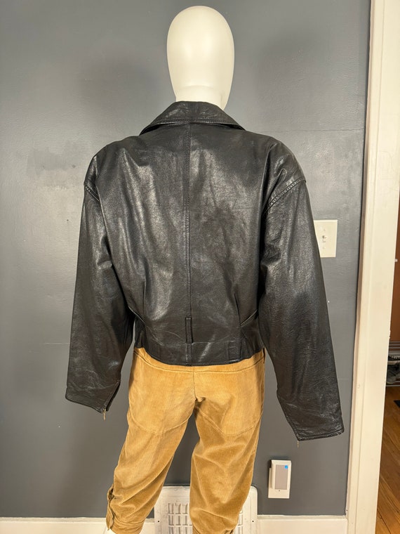 1990’s Cropped Leather Motorcycle Jacket sz L - image 4