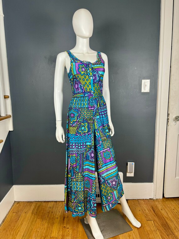 1970’s Palazzo Pant Geometric Print Jumpsuit sz S - image 2