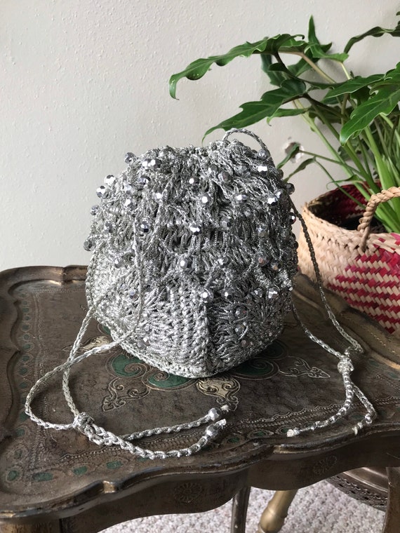 1960’s Walborg Metallic Silver Crocheted Beaded Ba