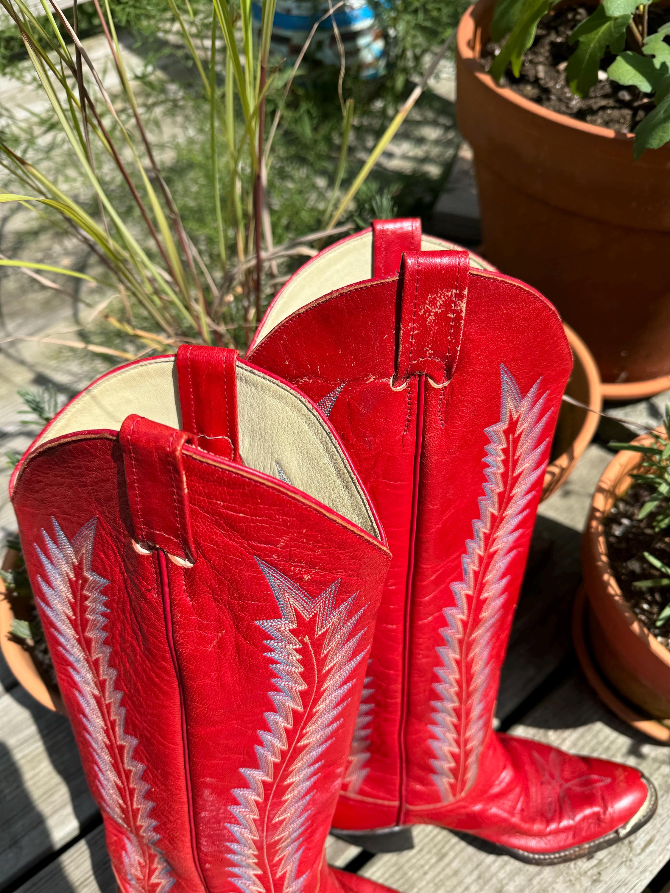 Larry Mahan Red Western Cowgirl Boots Made in Texas Sz 6 Narrow - Etsy