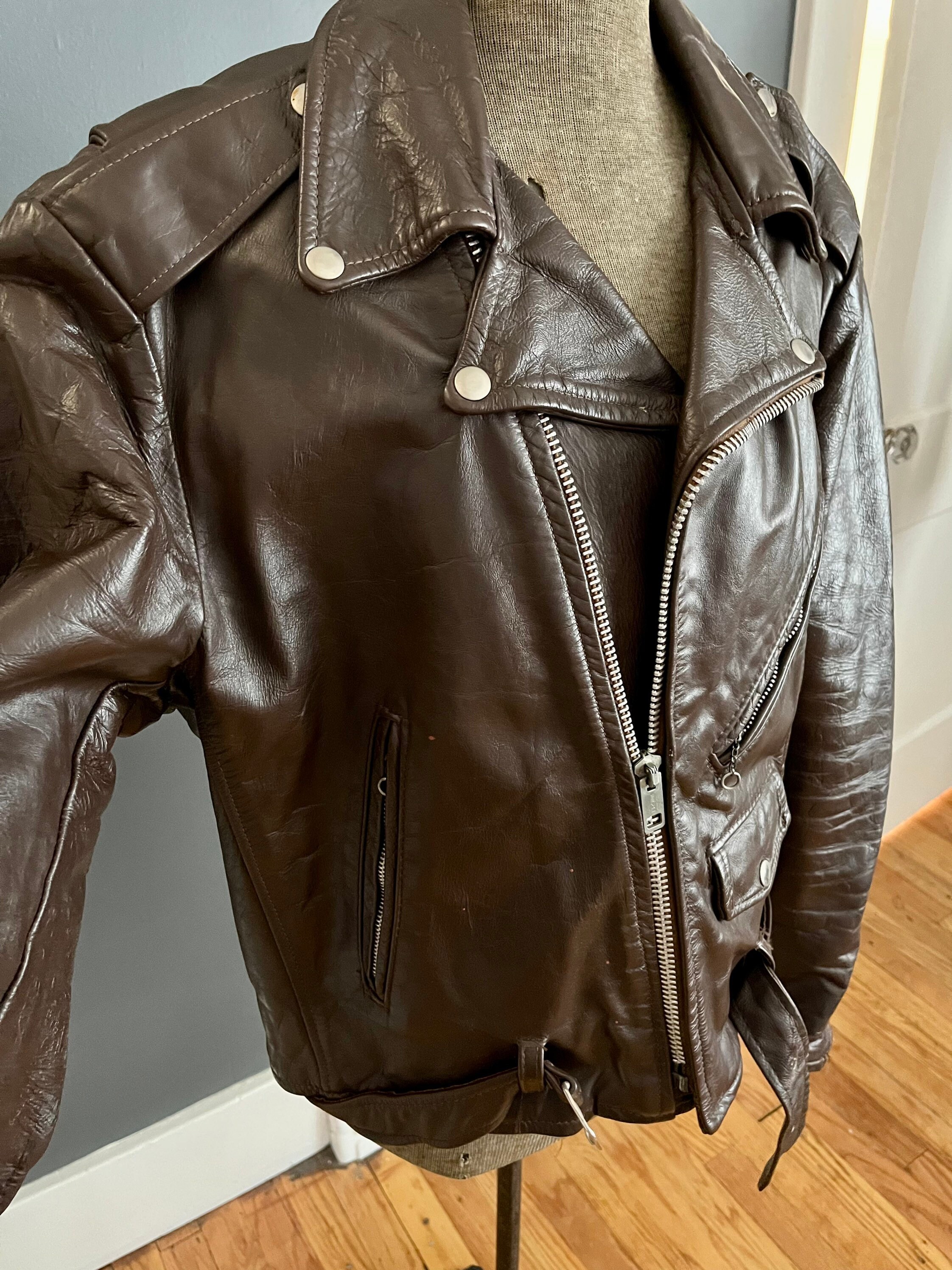 Vintage Lesco Leathers Brown Leather Motorcycle Jacket Sz 42