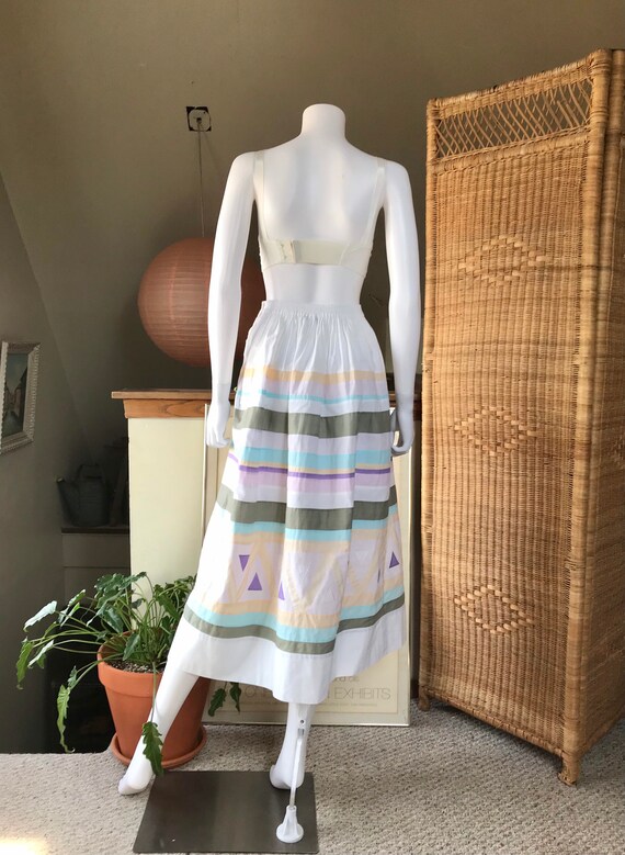 1980’s Cotton Quilt Block Pastel Full Skirt sz M - image 3