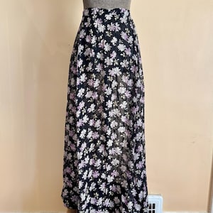 Antique Edwardian Sheer Floral Print Black Skirt 26”