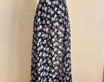 Antique Edwardian Sheer Floral Print Black Skirt 26”