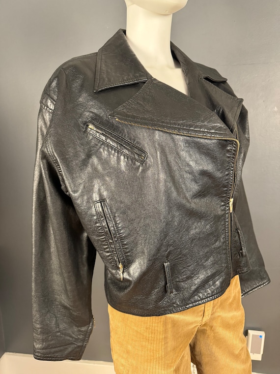 1990’s Cropped Leather Motorcycle Jacket sz L - image 3