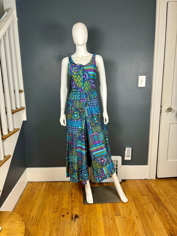 1970’s Palazzo Pant Geometric Print Jumpsuit sz S - image 1